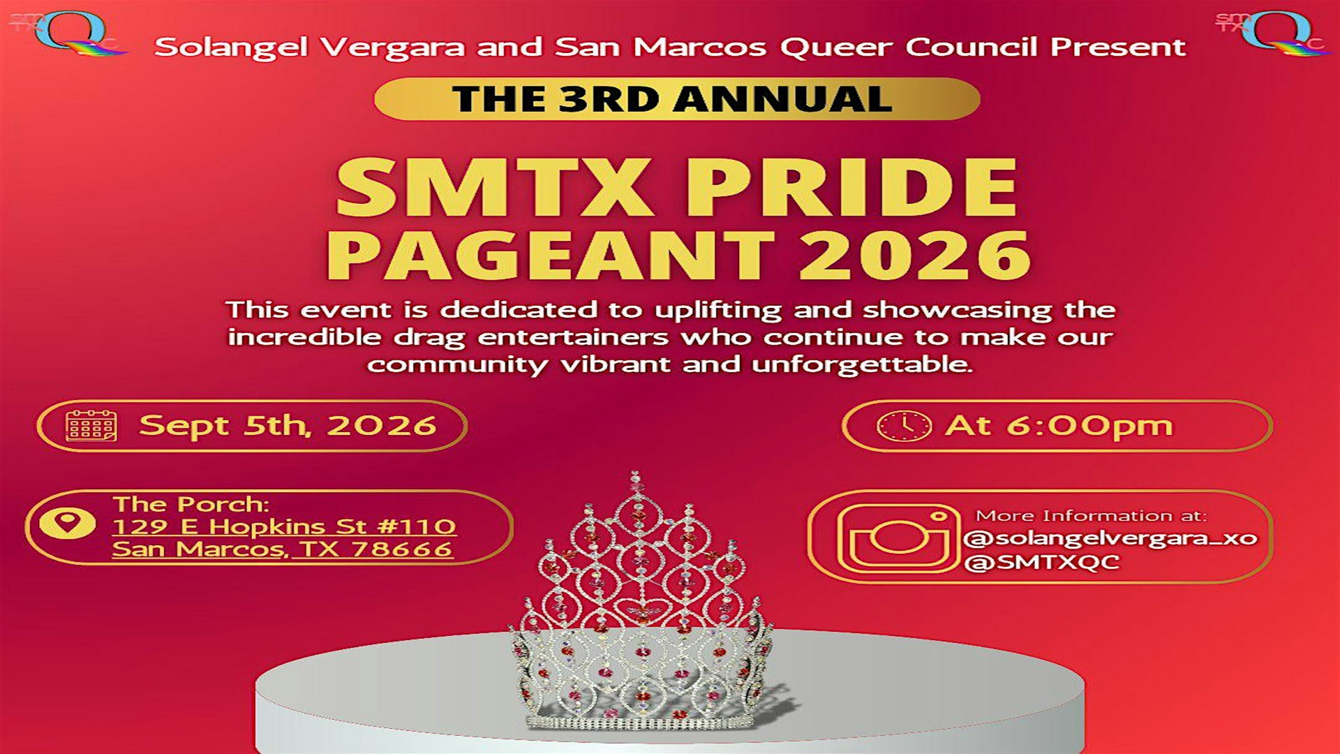 SMTXQC’s 2026 Pride Pageant at The Porch