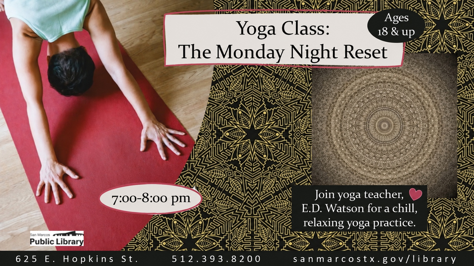 Yoga: Monday Night Reset at San Marcos Public Library